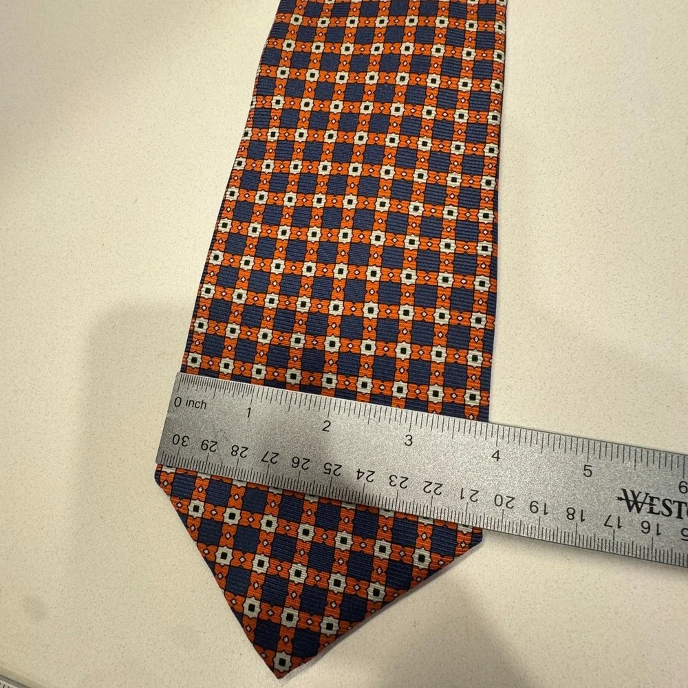 Vintage‎ Polo Ralph Lauren Tie Blue Geometric 100% Silk Hand Made Old Money Y2K